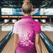 Load image into Gallery viewer, Custom Pink Butterfly Bowling Women Quarter-Zip Shirt, Women Bowling Tournament Uniform IPHW11362