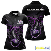Load image into Gallery viewer, Custom Glowing Purple Dragon Bowling Team Polo Shirts For Women, Dragon Bowling Jerseys IPHW9539