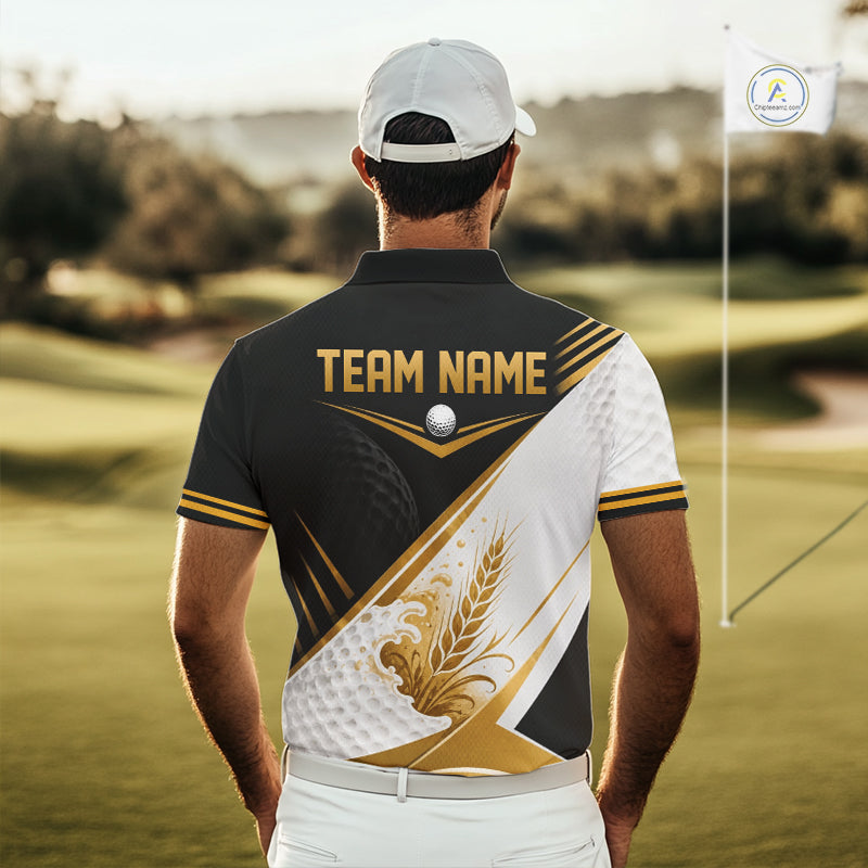 Custom Black And Gold Golf And Beer Golf Team Men Polo Shirt, Golf Apparel IPHW11671