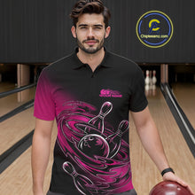 Load image into Gallery viewer, Custom Black And Pink Flame Bowling Polo Shirts For Men, Team Bowling League Shirt IPHW9777