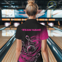 Load image into Gallery viewer, Custom Black And Pink Flame Bowling Polo Shirts For Women, Team Bowling League Shirt IPHW9777