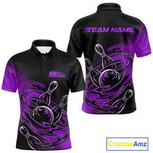 Load image into Gallery viewer, Custom Black And Purple Flame Bowling Polo Shirts For Men, Team Bowling League Shirt IPHW9778