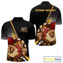 Load image into Gallery viewer, Custom Funny Yellow Turkey Bowling Team Men Quarter-Zip Shirts, Thanksgiving Bowling Shirt IPHW9784