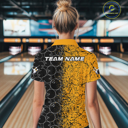 Custom Black And Yellow Bowling Ball Pattern Bowling Team Women Quarter-Zip Shirts IPHW9788
