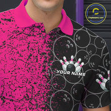 Load image into Gallery viewer, Custom Black And Pink Splatter Bowling Ball Pattern Bowling Team Polo Shirts For Men IPHW9789