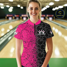 Load image into Gallery viewer, Custom Black And Pink Splatter Bowling Ball Pattern Bowling Team Women Quarter-Zip Shirts IPHW9789