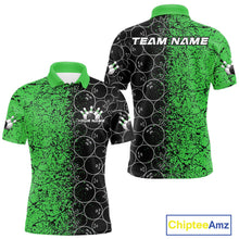 Load image into Gallery viewer, Custom Black And Green Splatter Bowling Ball Pattern Bowling Team Polo Shirts For Men IPHW9792