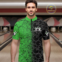 Load image into Gallery viewer, Custom Black And Green Splatter Bowling Ball Pattern Bowling Team Quarter-Zip Shirts For Men IPHW9792