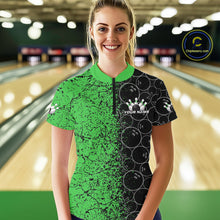 Load image into Gallery viewer, Custom Black And Green Splatter Bowling Ball Pattern Bowling Team Women Quarter-Zip Shirt IPHW9792
