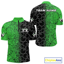 Load image into Gallery viewer, Custom Black And Green Splatter Bowling Ball Pattern Bowling Team Quarter-Zip Shirts For Men IPHW9792
