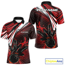 Load image into Gallery viewer, Custom Red Flame Bowling Jerseys For Men, Hexagon Bowling Team Tournament Shirt IPHW10556