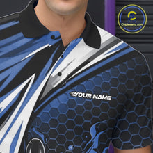 Load image into Gallery viewer, Custom Blue Flame Bowling Jerseys For Men, Hexagon Bowling Team Tournament Shirt IPHW10557