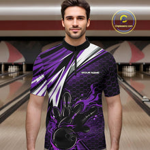 Load image into Gallery viewer, Custom Purple Flame Bowling Jerseys For Men, Hexagon Bowling Team Tournament Shirt IPHW10559