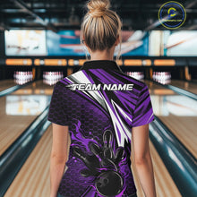 Load image into Gallery viewer, Custom Purple Flame Bowling Jerseys For Women, Hexagon Bowling Team Tournament Shirt IPHW10559
