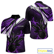 Load image into Gallery viewer, Custom Purple Flame Bowling Jerseys For Men, Hexagon Bowling Team Tournament Shirt IPHW10559