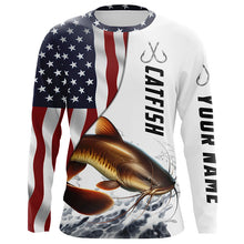 Load image into Gallery viewer, Catfish Fishing Custom Long Sleeve Fishing Shirts, American Flag Patriotic Catfish Fishing Shirt IPHW7017