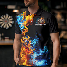 Load image into Gallery viewer, Custom Blue And Orange Flame Dart Polo Shirts For Men, Fire Dart Jerseys Dart Team Shirt IPHW8492