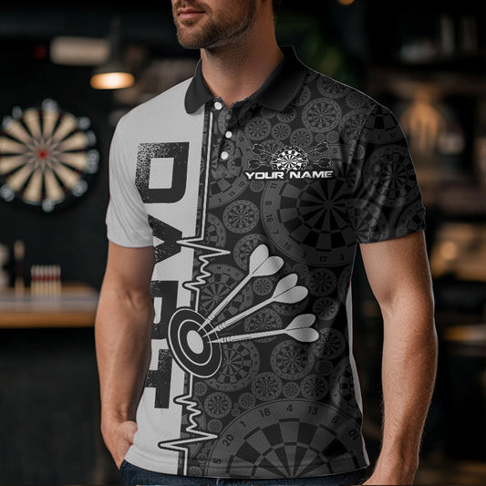 Custom Black And Gray Dart Jerseys, Dartboad Pattern Grunge Dart Team Polo Shirts For Men IPHW8513