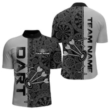 Load image into Gallery viewer, Custom Black And Gray Dart Jerseys, Dartboad Pattern Grunge Dart Team Quarter-Zip Shirts For Men IPHW8513