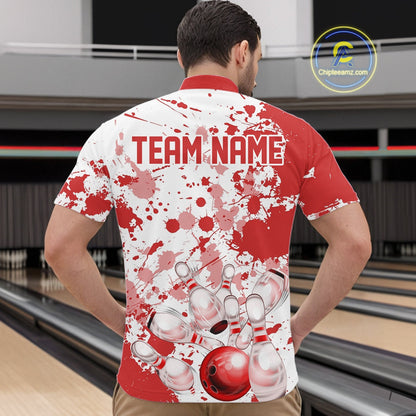 Custom Red Splatter Bowling Team League Shirts For Men, Bowling Jerseys Bowler Outfit IPHW10593