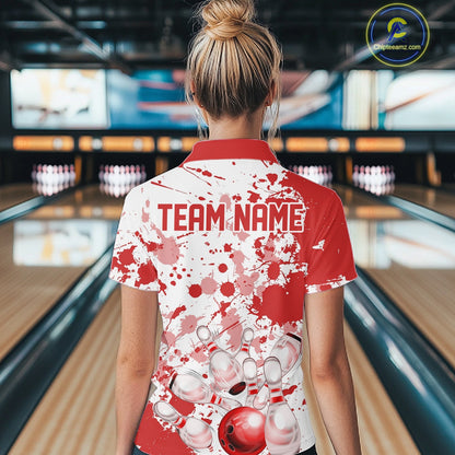 Custom Red Splatter Bowling Team League Shirts For Women, Bowling Jerseys Bowler Outfit IPHW10593
