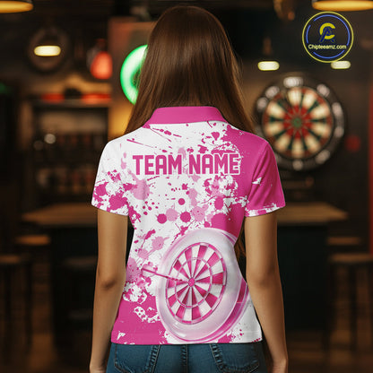 Custom Pink Splatter Dartboard Darts Team Shirt For Women, Dart League Jerseys For Players IPHW10596