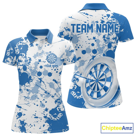Custom Blue Splatter Dartboard Darts Team Shirt For Women, Dart League Jerseys For Players IPHW10597