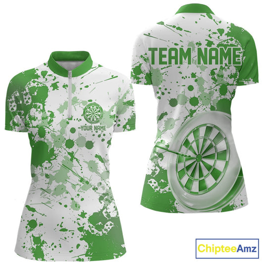 Custom Green Splatter Dartboard Darts Team Shirt For Women, Dart League Jerseys IPHW10598