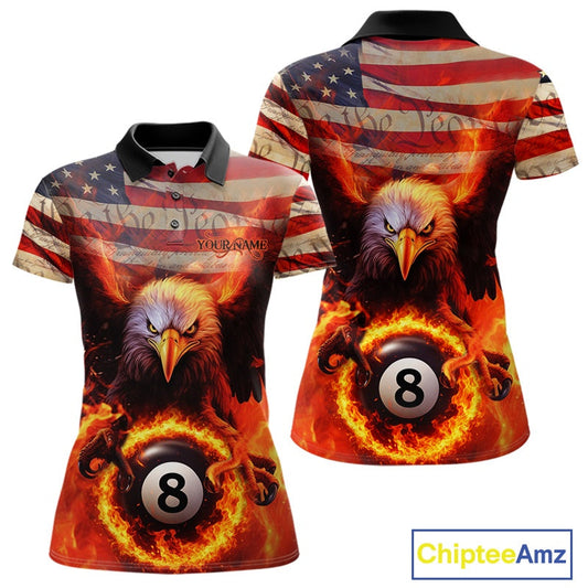 Custom Patriotic Eagle We The People Flame Billiard Shirt For Women, US Flag 8-Ball Shirt IPHW10601