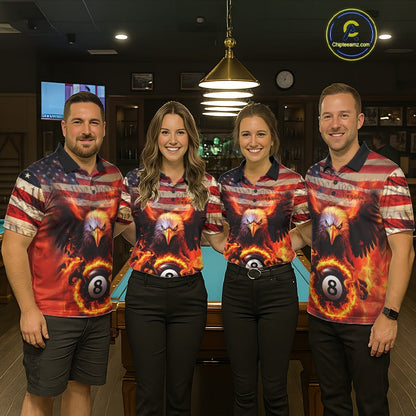 Custom Patriotic Eagle We The People Flame Billiard Shirt For Men, US Flag 8-Ball Shirt IPHW10601