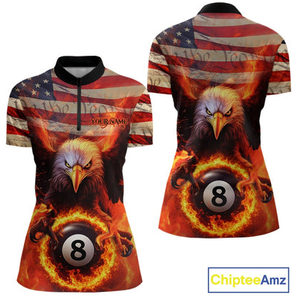 Custom Patriotic Eagle We The People Flame Billiard Women Shirt, US Flag 8-Ball Shirt IPHW10601