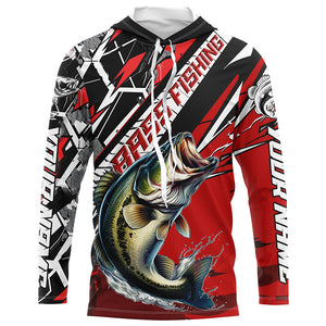 Black And Red Bass Long Sleeve Tournament Fishing Shirts, Custom Bass Fishing Jerseys IPHW6203