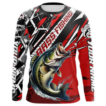 Load image into Gallery viewer, Black And Red Bass Long Sleeve Tournament Fishing Shirts, Custom Bass Fishing Jerseys IPHW6203