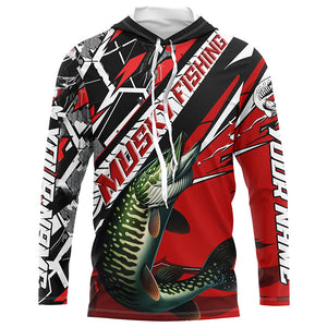 Black And Red Musky Long Sleeve Tournament Fishing Shirts, Custom Muskie Fishing Jerseys IPHW6204