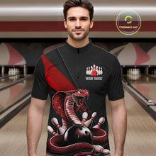 Load image into Gallery viewer, Custom Black And Red Cobra Snake Bowling Team Jerseys, Men Bowling Quarter-Zip Shirts IPHW11085