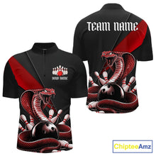 Load image into Gallery viewer, Custom Black And Red Cobra Snake Bowling Team Jerseys, Men Bowling Quarter-Zip Shirts IPHW11085
