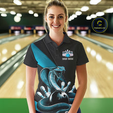 Load image into Gallery viewer, Custom Black And Blue Cobra Snake Bowling Team Jerseys, Women Bowling Polo Shirts IPHW11086