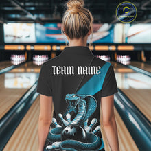 Load image into Gallery viewer, Custom Black And Blue Cobra Snake Bowling Team Jerseys, Women Bowling Polo Shirts IPHW11086