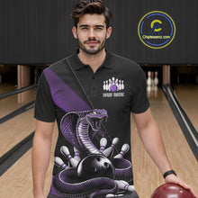 Load image into Gallery viewer, Custom Black And Purple Cobra Snake Bowling Team Jerseys, Men Bowling Polo Shirts IPHW11087