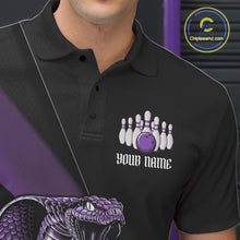 Load image into Gallery viewer, Custom Black And Purple Cobra Snake Bowling Team Jerseys, Men Bowling Polo Shirts IPHW11087