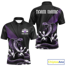 Load image into Gallery viewer, Custom Black And Purple Cobra Snake Bowling Team Jerseys, Men Bowling Polo Shirts IPHW11087
