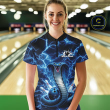 Load image into Gallery viewer, Custom Blue Thunder Lightning Cobra Snake Bowling Team Women Quarter-Zip ShirtIPHW11091