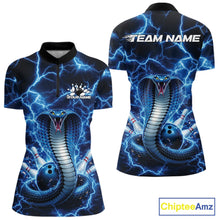 Load image into Gallery viewer, Custom Blue Thunder Lightning Cobra Snake Bowling Team Women Quarter-Zip ShirtIPHW11091