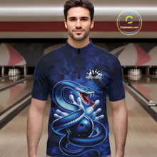 Load image into Gallery viewer, Custom Blue Snake Bowling Men Quarter-Zip Shirt, Bowling Team Tournament Jerseys IPHW11094