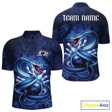 Load image into Gallery viewer, Custom Blue Snake Bowling Men Quarter-Zip Shirt, Bowling Team Tournament Jerseys IPHW11094