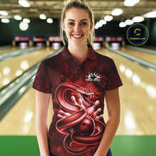 Load image into Gallery viewer, Custom Red Snake Bowling Women Polo Shirt, Bowling Team Tournament Jerseys IPHW11095