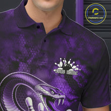 Load image into Gallery viewer, Custom Purple Snake Bowling Men Polo Shirt, Bowling Team Tournament Jerseys IPHW11096
