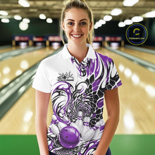 Load image into Gallery viewer, Custom Purple Tribal Flame Bowling Women Polo Shirt, Polygonal Bowling Jerseys IPHW11381