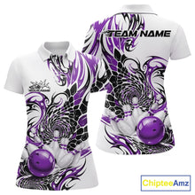 Load image into Gallery viewer, Custom Purple Tribal Flame Bowling Women Polo Shirt, Polygonal Bowling Jerseys IPHW11381
