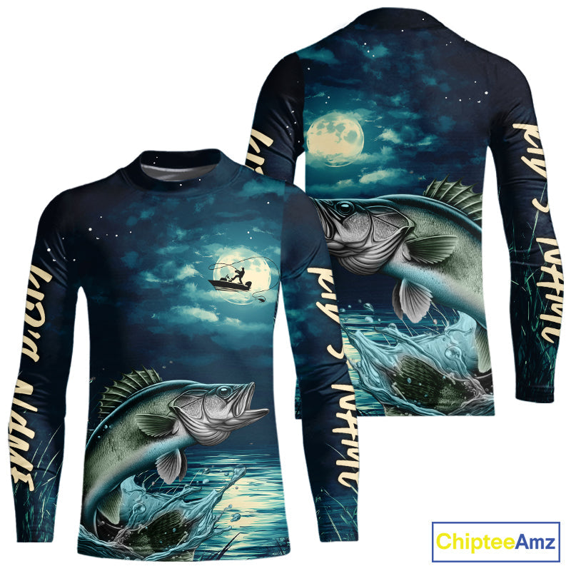 Full Moon Fishing Custom Walleye Kid Long Sleeve Night Fishing Shirts For Fishing Lovers IPHW9222